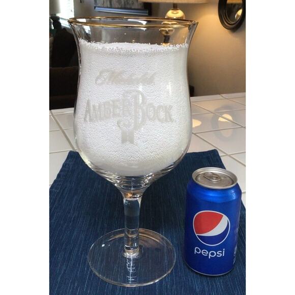 Large Michelob Amber Bock Vintage Gold Rim 12" Tulip Beer Glass Bar Man Cave - Picture 1 of 6